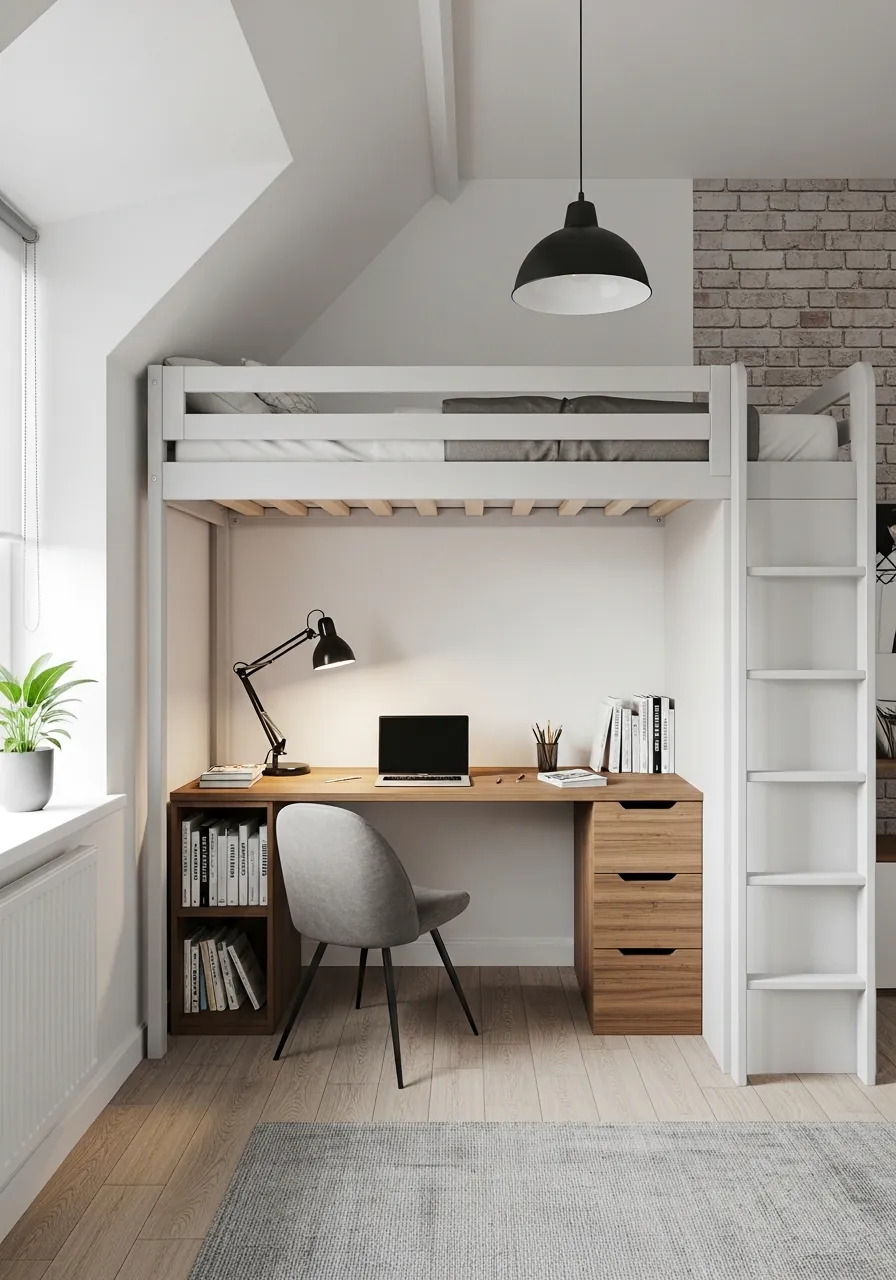 13 Attic Bedroom Ideas 2026 That Will Make You Fall in Love with Your Rooftop Space 5 Loft Bed with Study Space Below