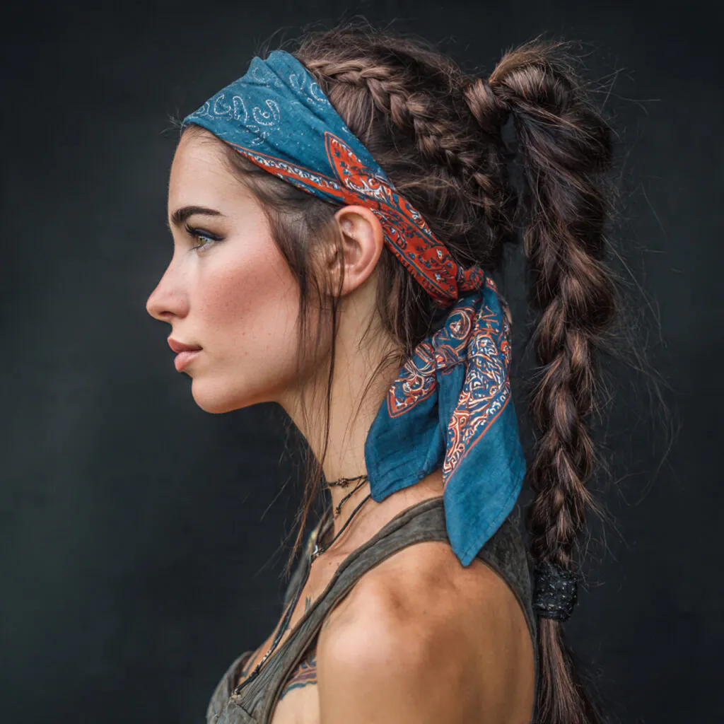 13 Bandana Hairstyle Ideas That Make Any Bad Hair Day Look Planned 9 braided ponytail with a bandana