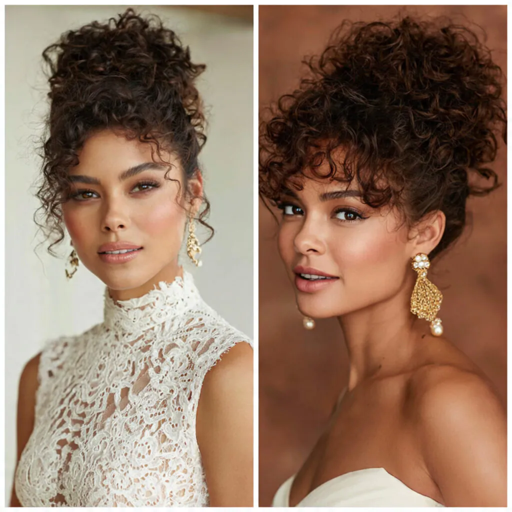 13 Wedding Guest Hairstyles That Look Expensive, Stay Put, and Photograph Like a Dream 13 curly high puff or defined natural curls for weddi