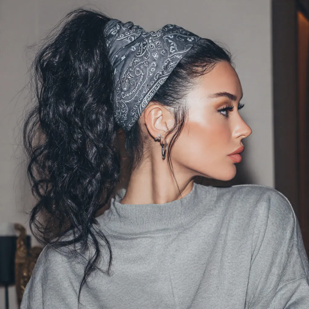 13 Bandana Hairstyle Ideas That Make Any Bad Hair Day Look Planned 3 high ponytail with a bandana wrap