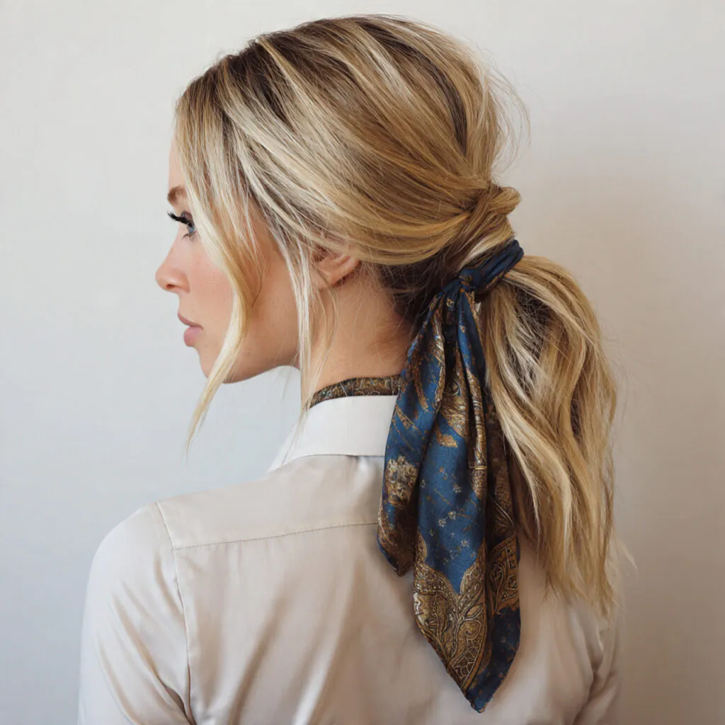 13 Bandana Hairstyle Ideas That Make Any Bad Hair Day Look Planned 6 low ponytail with a loose bandana tie