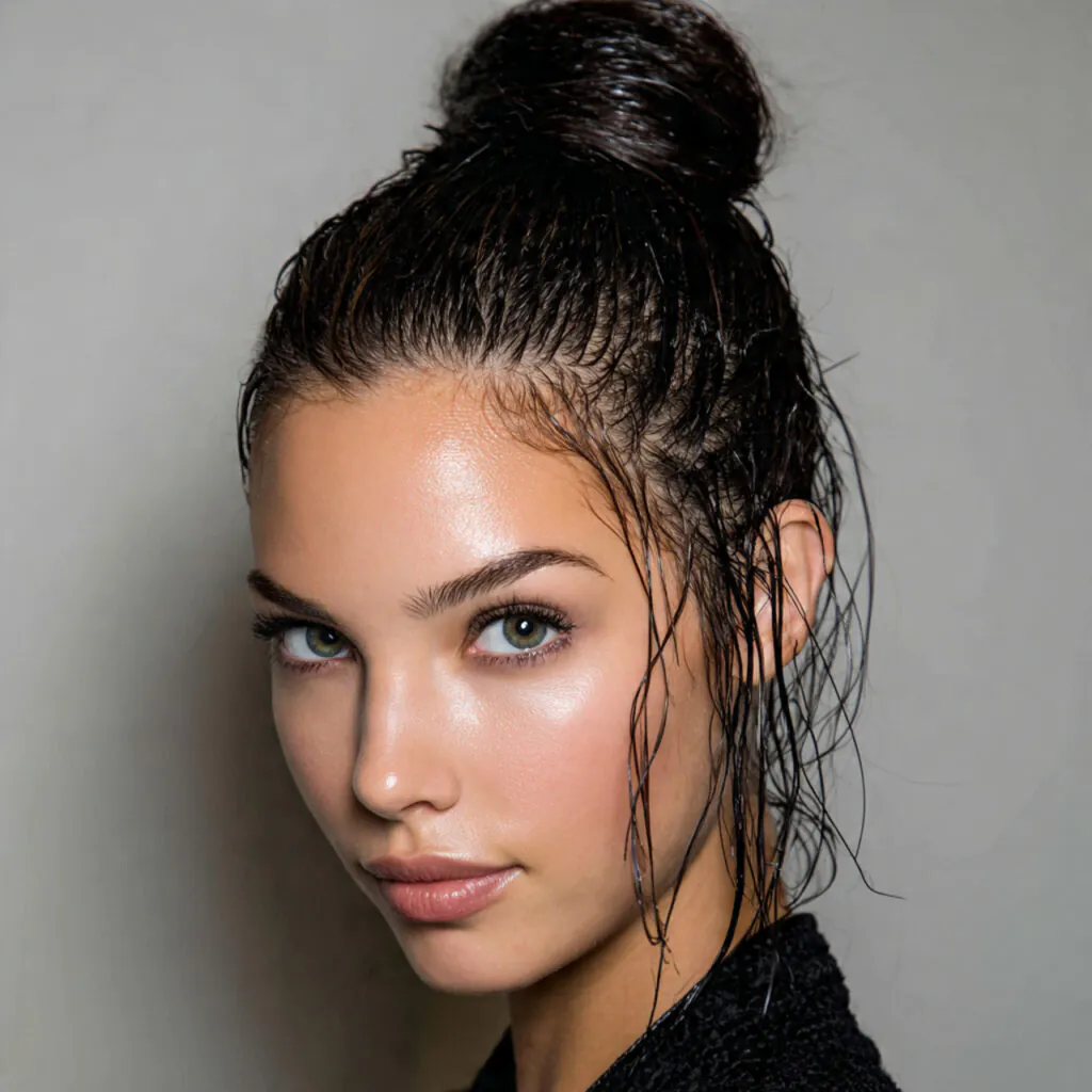 14 Greasy Hair Hairstyles That Actually Look Chic, Not “I Overslept Again.” 14 sleek wet look bun for greasy hair hairstyles