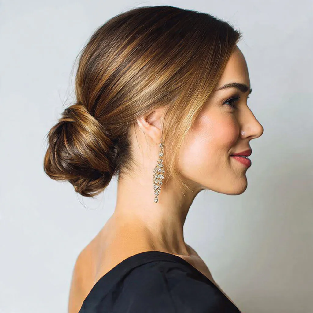 13 Wedding Guest Hairstyles That Look Expensive, Stay Put, and Photograph Like a Dream 3 the low sleek bun for wedding guest hairstyles