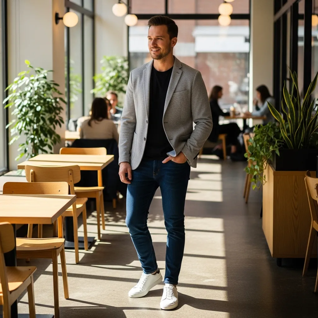 17 Business Casual Outfits Ideas 2026: Fresh Looks That Actually Work 14 Casual Blazer with White Sneakers