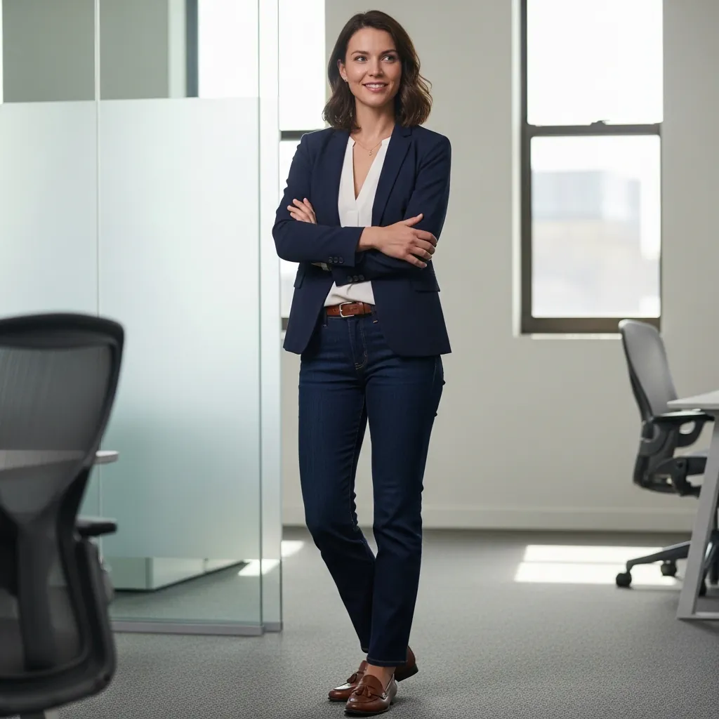 17 Business Casual Outfits Ideas 2026: Fresh Looks That Actually Work 2 Classic Blazer and Dark Jeans Combo