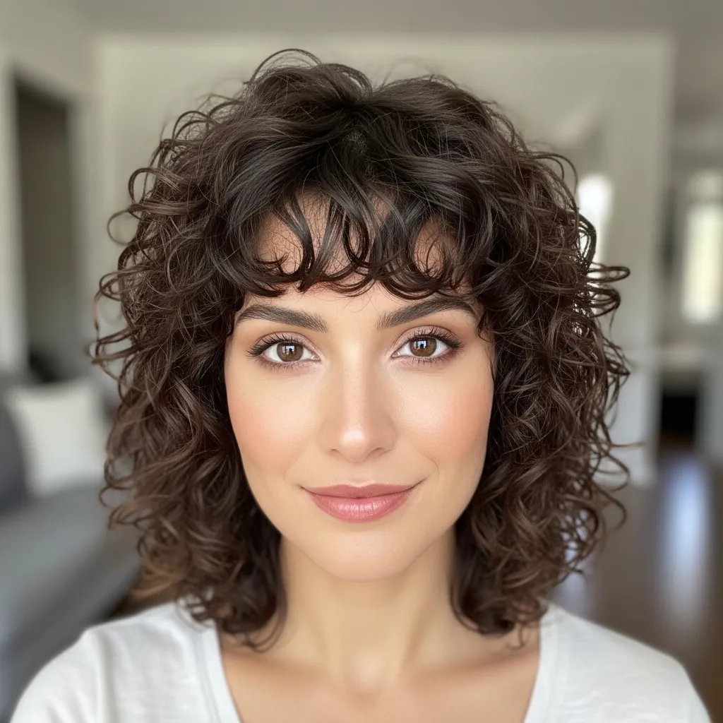 15 Curly Hairstyles with Bangs That Will Instantly Upgrade Your Look (Yes, Even on Bad Hair Days) 14 Curly Wolf Cut with Bangs