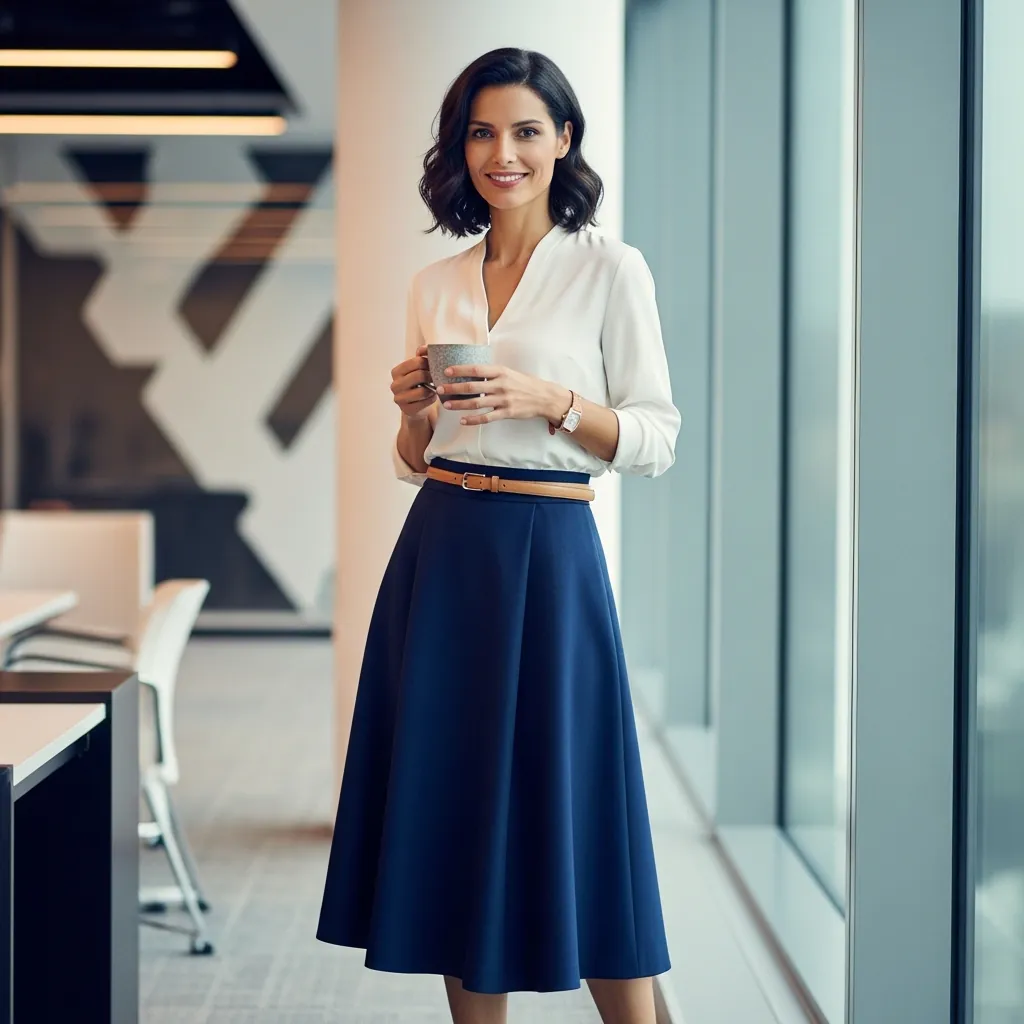 17 Business Casual Outfits Ideas 2026: Fresh Looks That Actually Work 4 Midi Skirt and Tucked Blouse