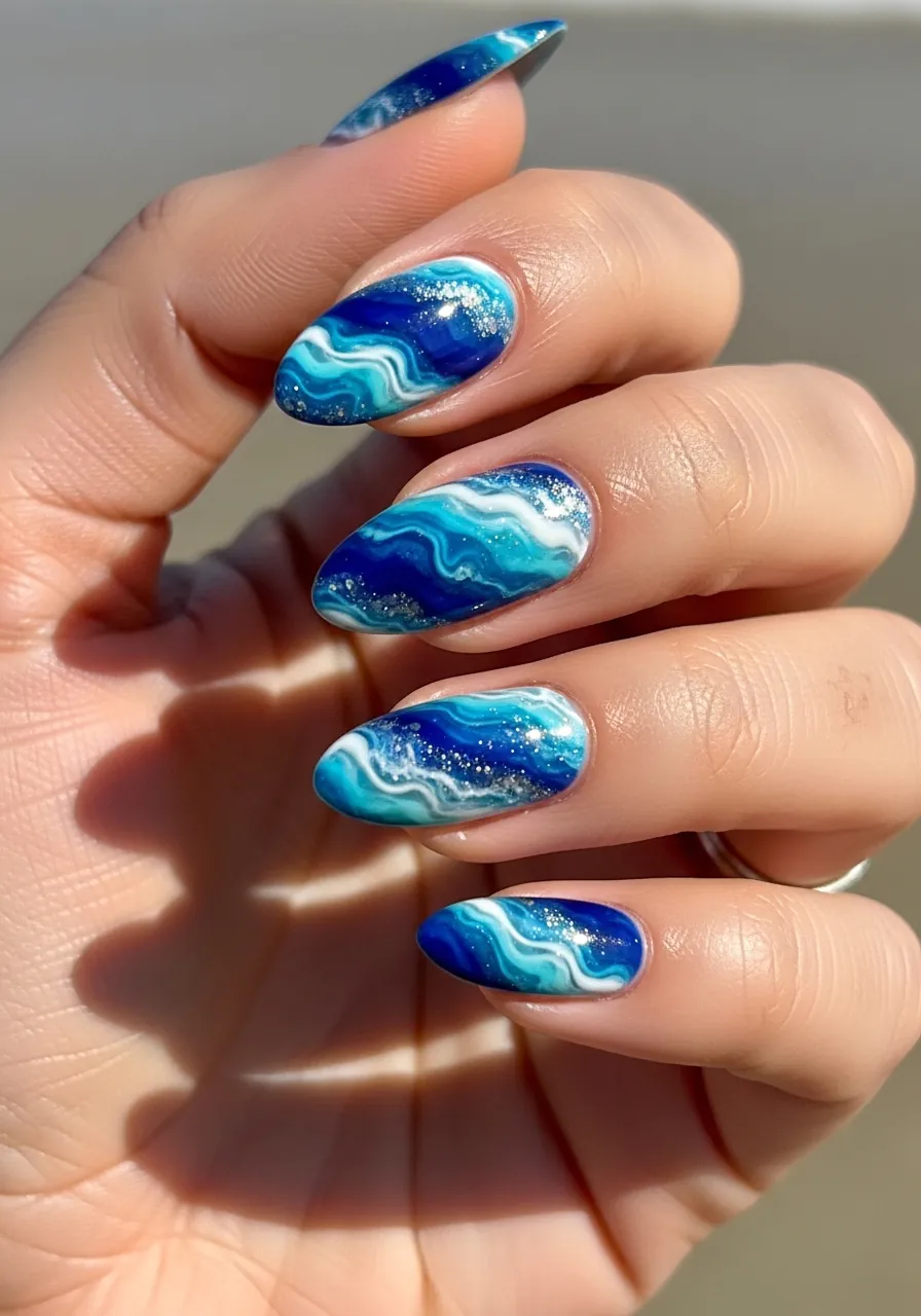 16 Summer Blooming Gel Nail Ideas That Are Basically Sunshine in Manicure Form 3 Ocean Marble Waves