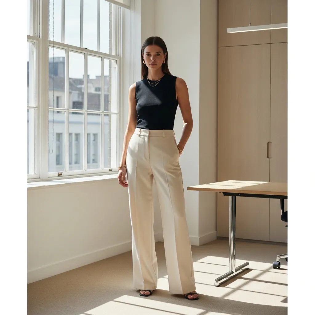 17 Business Casual Outfits Ideas 2026: Fresh Looks That Actually Work 6 Wide Leg Trousers with Simple Top