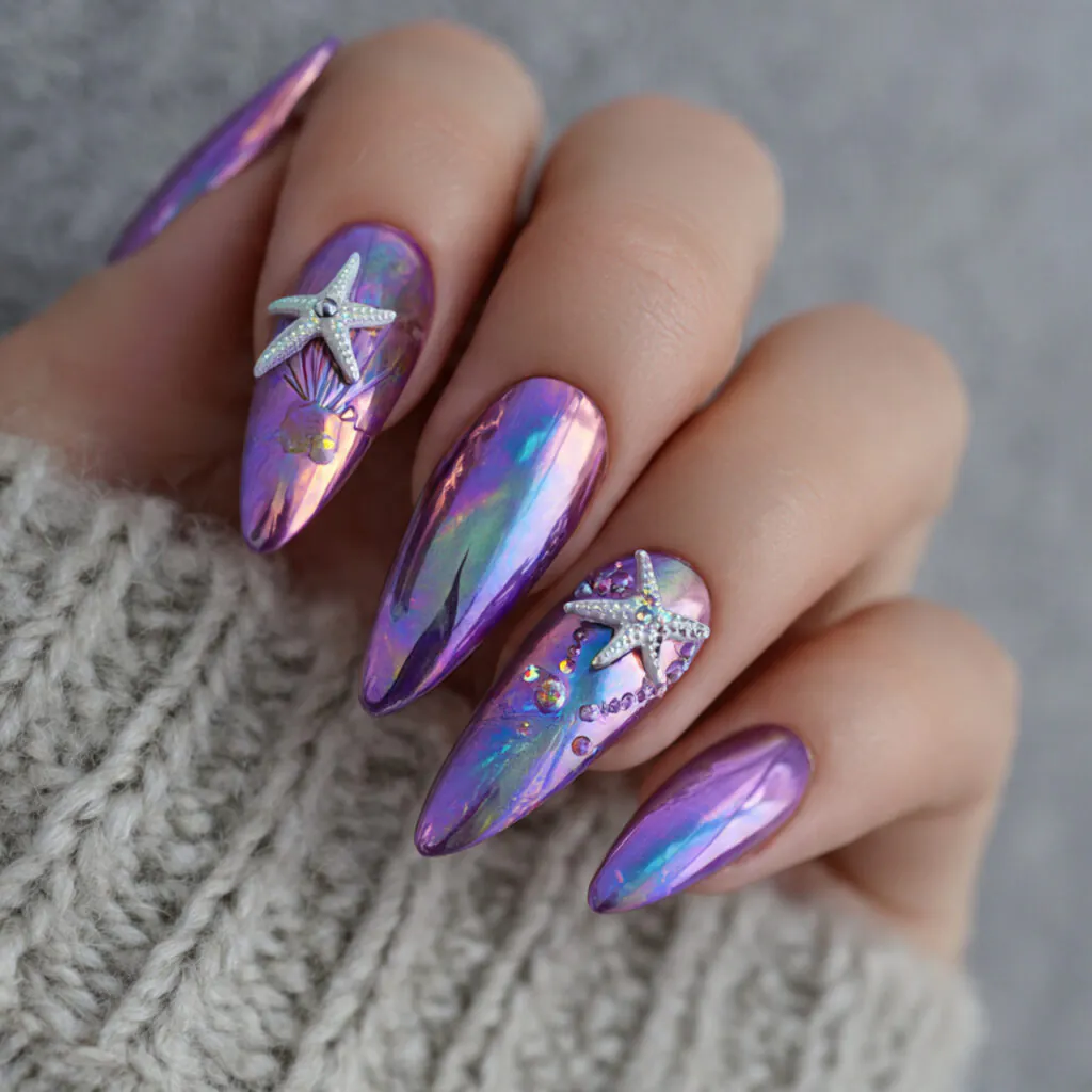 17 Starfish Summer Nails That Will Make Your Beach Vibes Unstoppable This Season 13 chrome nails starfish accent nails