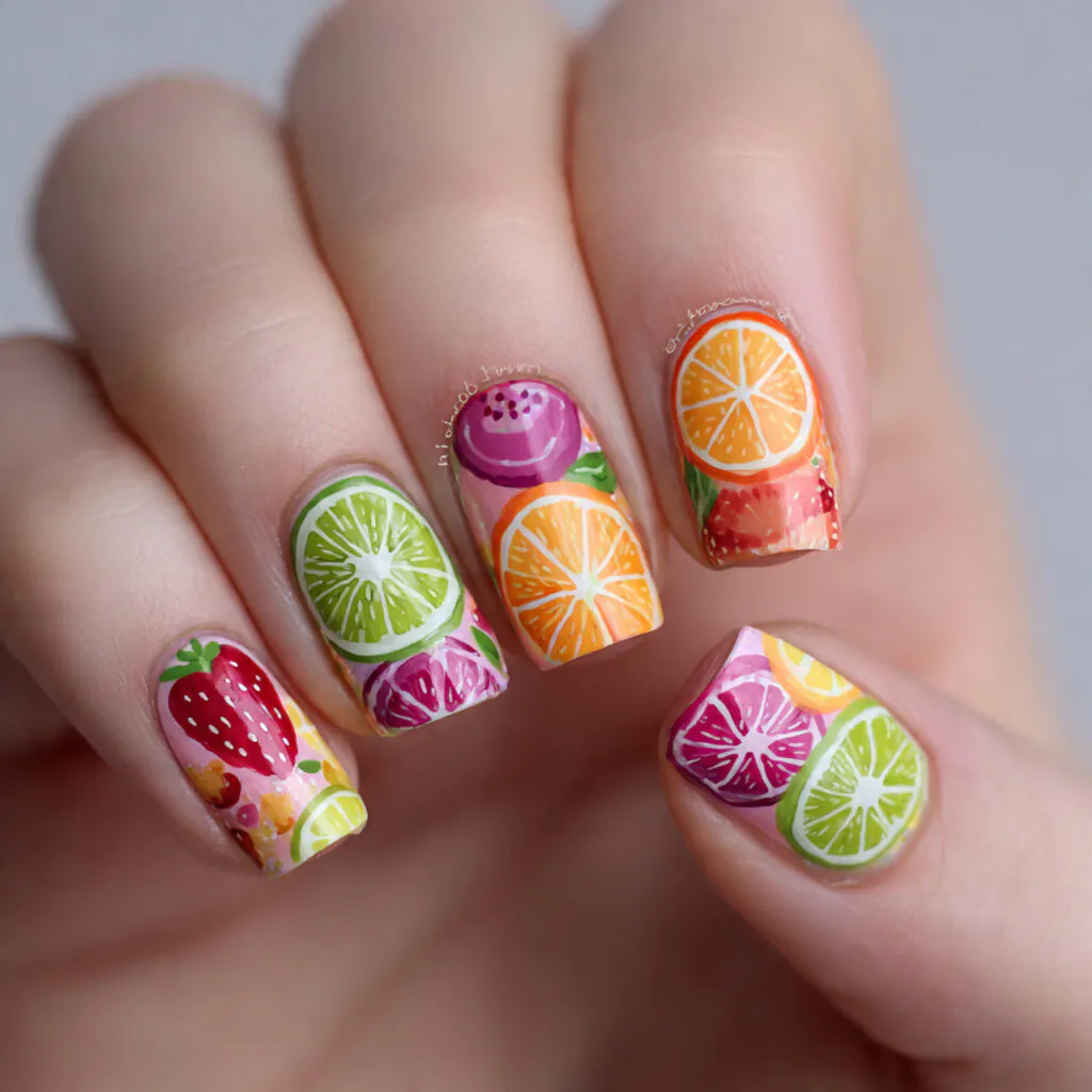 14 Summer Almond Nails That Are So Cute You’ll Want a New Set Every Week 6 fruit inspired nail art