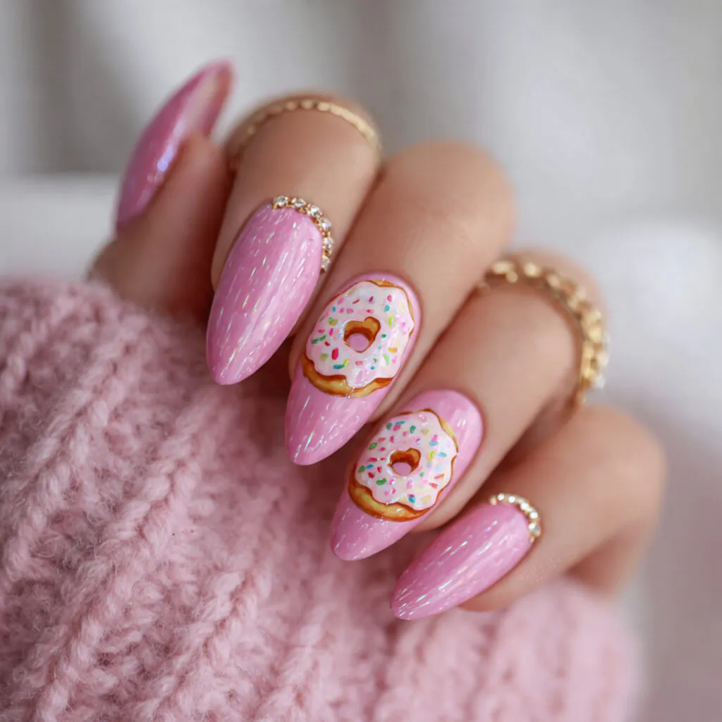 14 Summer Almond Nails That Are So Cute You’ll Want a New Set Every Week 2 glazed donut almond nails