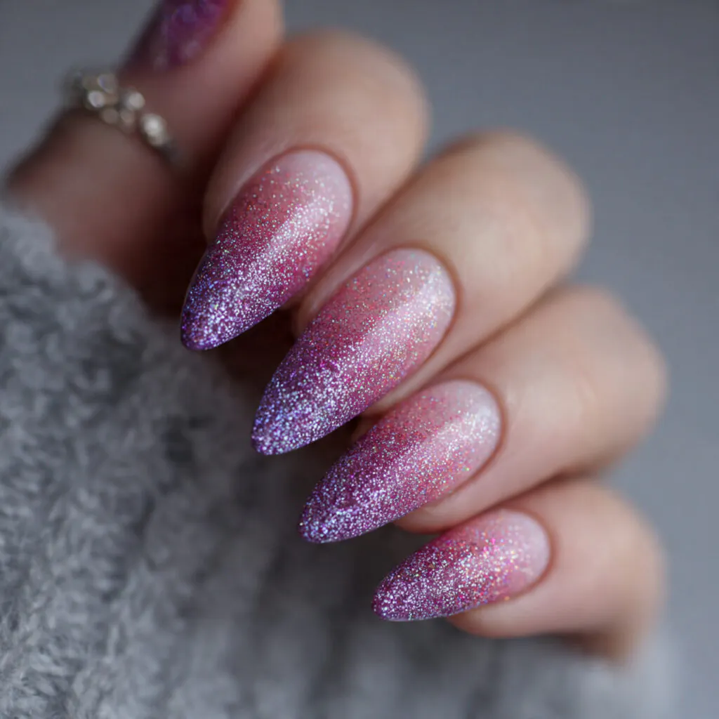 14 Summer Almond Nails That Are So Cute You’ll Want a New Set Every Week 14 glitter fade nails