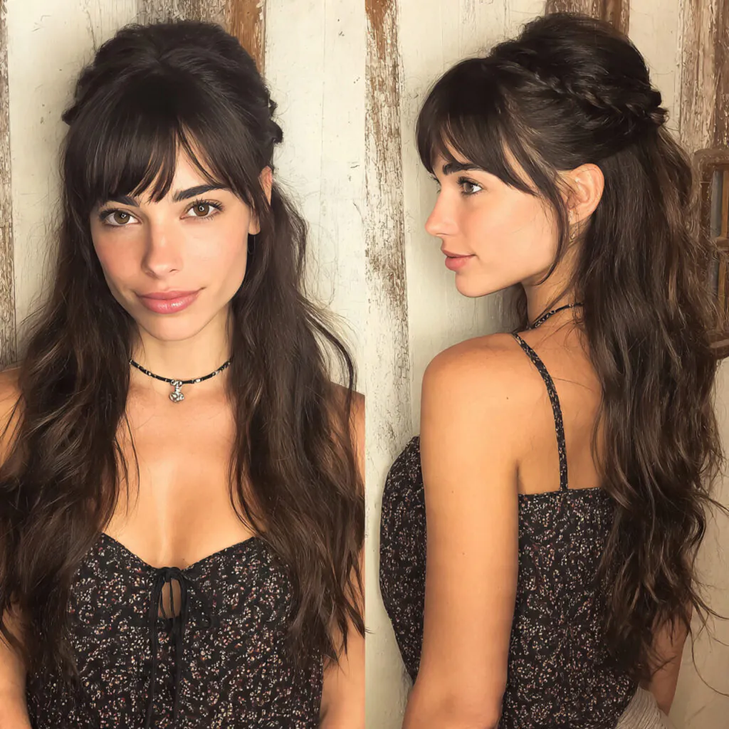 15 Side Bangs Hairstyles That Instantly Make You Look Cooler (Like… Effortlessly Chic Cool) 9 half up half down with side bangs