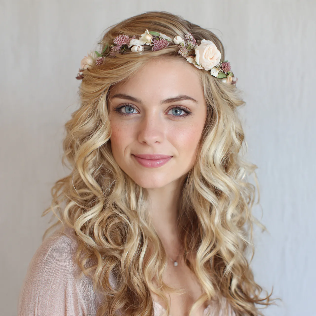 16 Flower Girl Hairstyle Ideas That Are Straight-Up Adorable (and Actually Easy to Do) 2 Loose Curls with Floral Crown