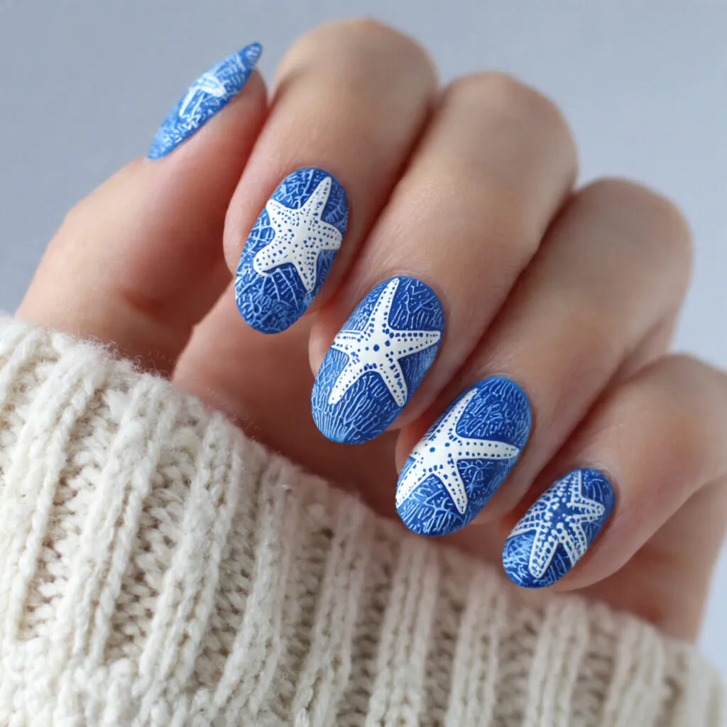 17 Starfish Summer Nails That Will Make Your Beach Vibes Unstoppable This Season 12 matte blue white starfish nails
