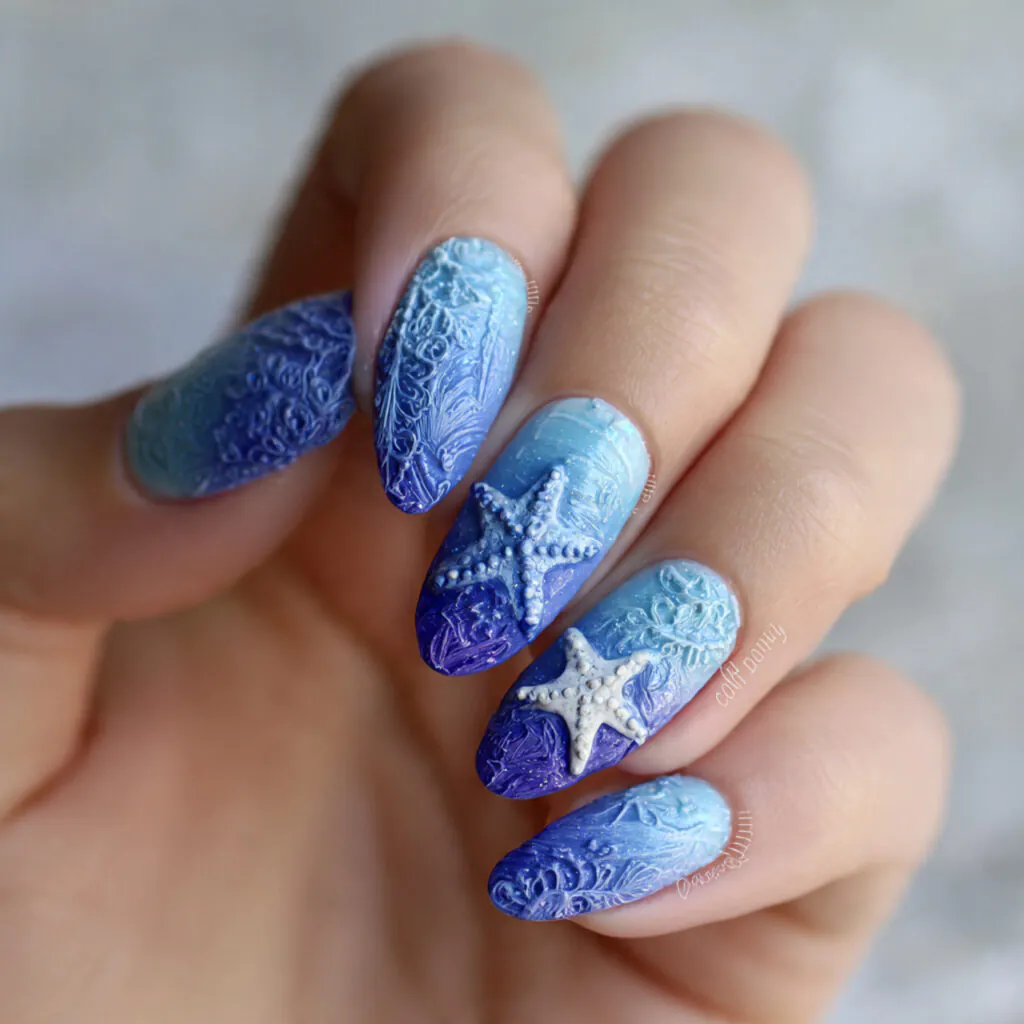 17 Starfish Summer Nails That Will Make Your Beach Vibes Unstoppable This Season 3 ocean blue ombre starfish art nails