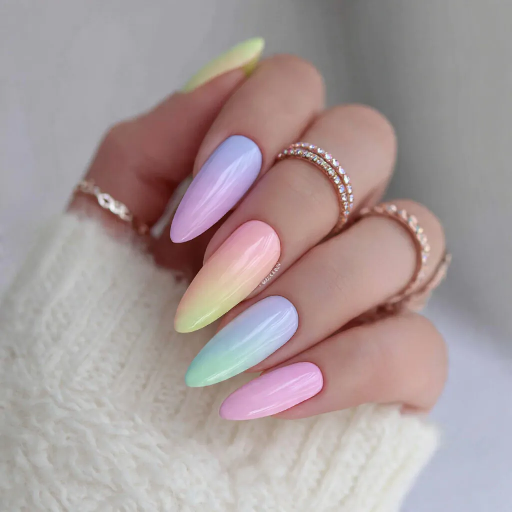 18 Long Summer Nails That Will Have You Booking a Salon Appointment ASAP 12 pastel rainbow long nails
