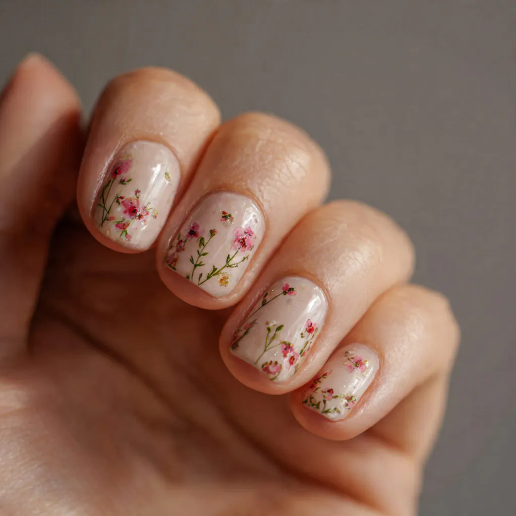 16 Short Summer Nails That Are So Cute, You’ll Want to Screenshot Every Single One 7 short nails with tiny florals