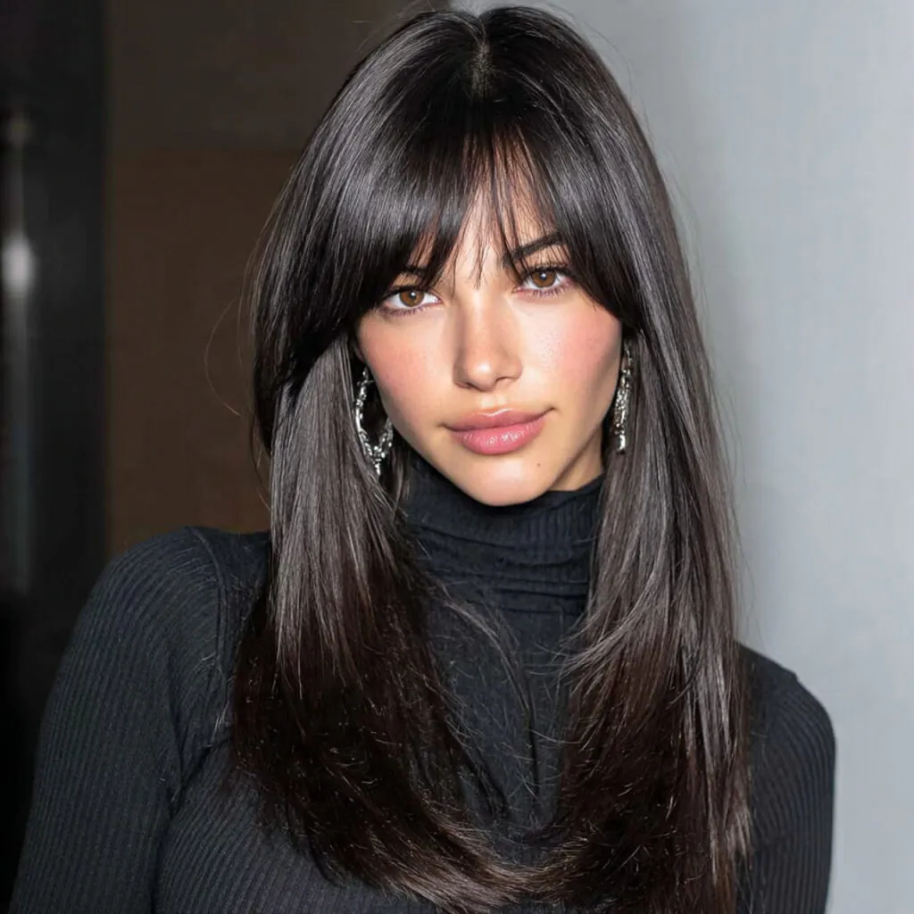 15 Side Bangs Hairstyles That Instantly Make You Look Cooler (Like… Effortlessly Chic Cool) 3 sleek straight hair with deep side bangs