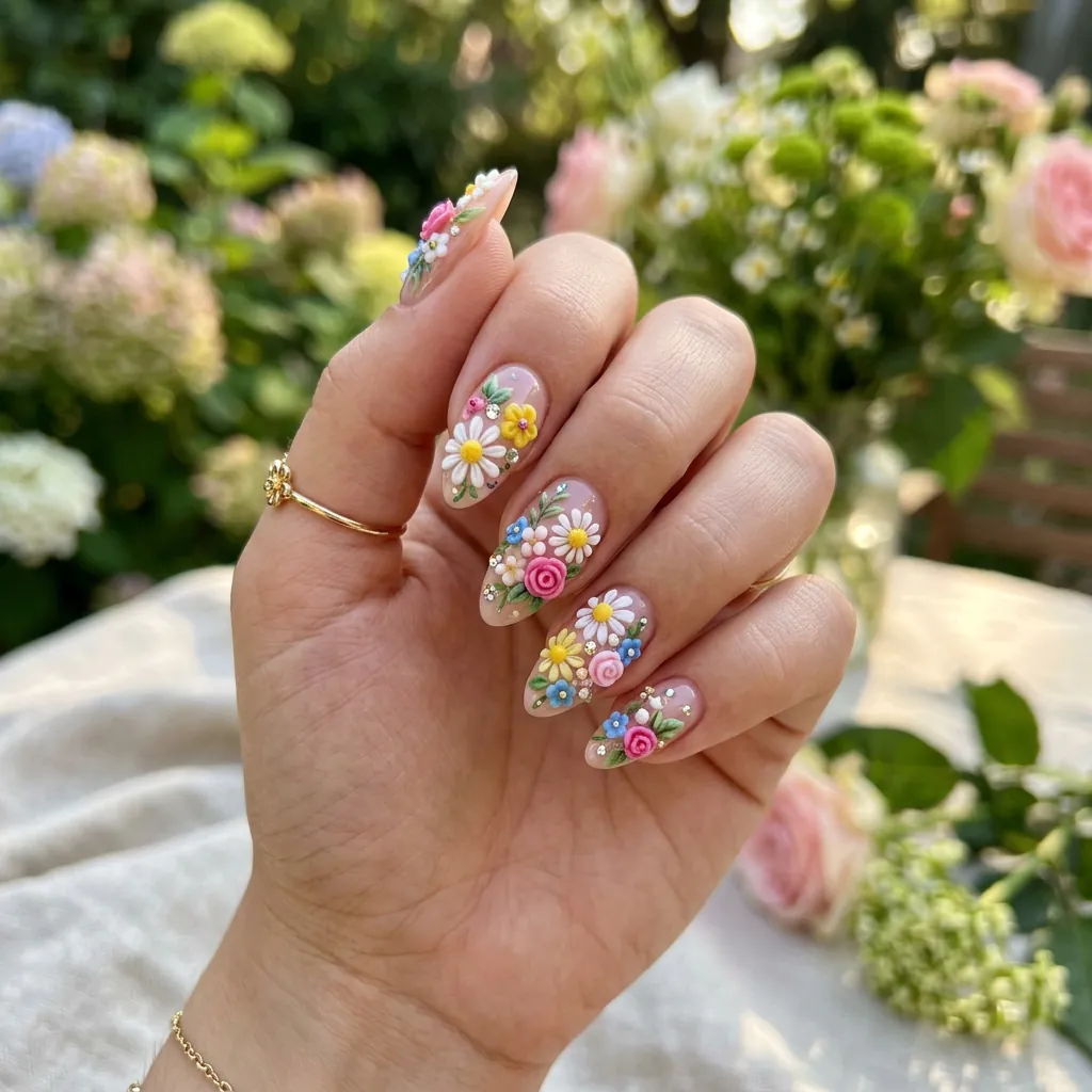 18 Flower Summer Nail Ideas That’ll Make Your Hands the Main Character This Season 16 3D Flower Nails