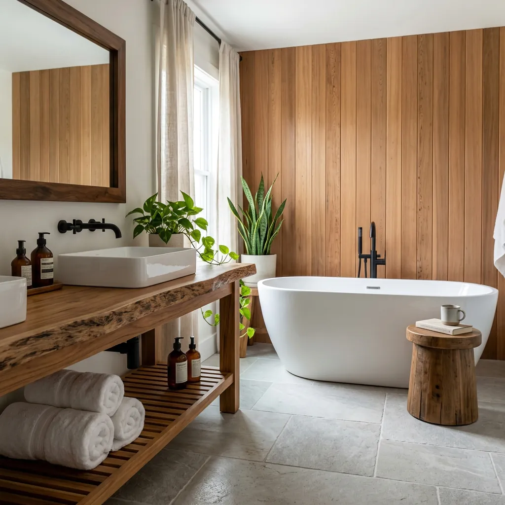16 Spa Bathroom Ideas That’ll Make Your Home Feel Like a 5-Star Retreat 5 Bring in Natural Wood Accents