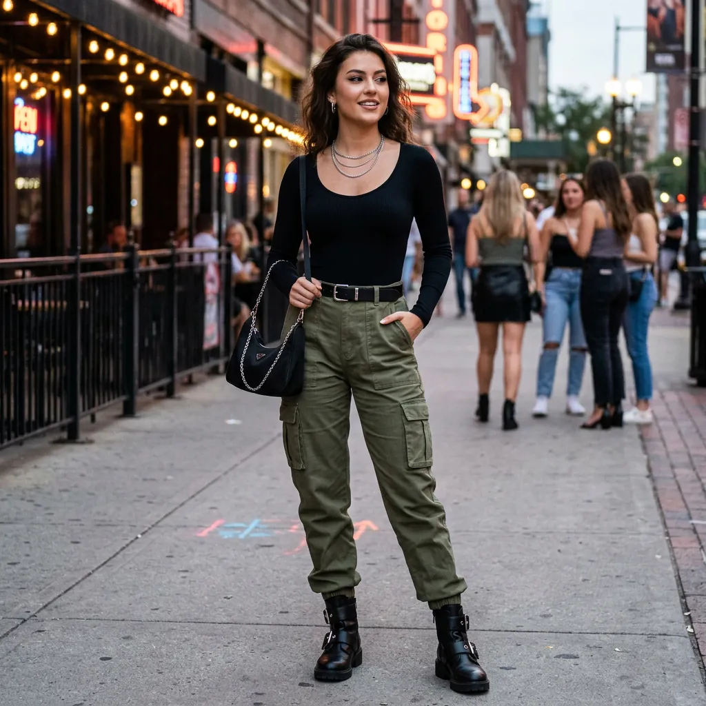 17 Girls Night Out Outfit Ideas That’ll Have Your Group Chat Asking “Where’d You Get That?!” 9 Cargo Pants Fitted Bodysuit 2