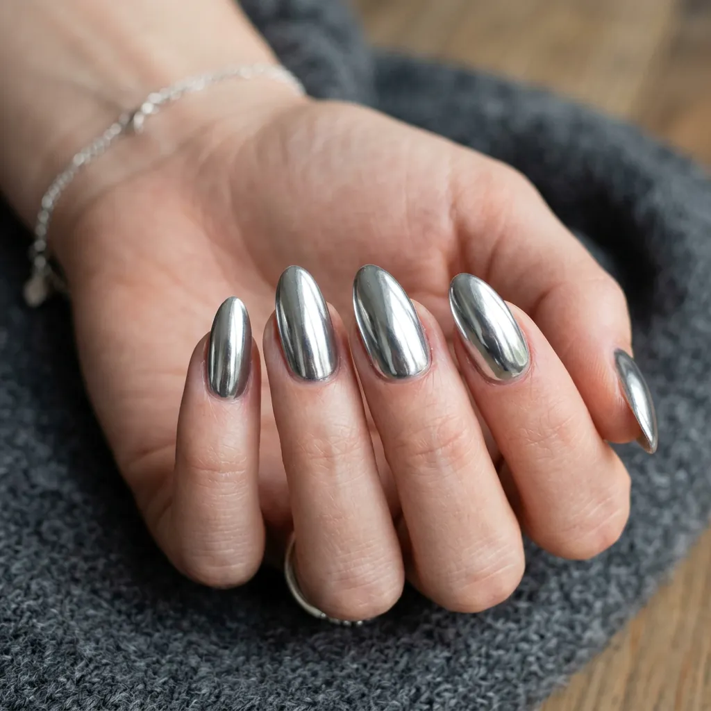 17 Chrome Summer Nails That Will Make Your Hands the Main Character This Season 2 Classic Silver Chrome Shine