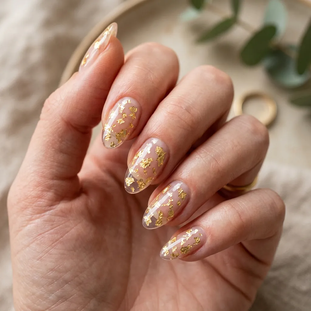 16 Basic Summer Nails Everyone’s Obsessed With Right Now (And Yes, You Can Totally Pull These Off) 14 Clear Nails with Gold Flakes