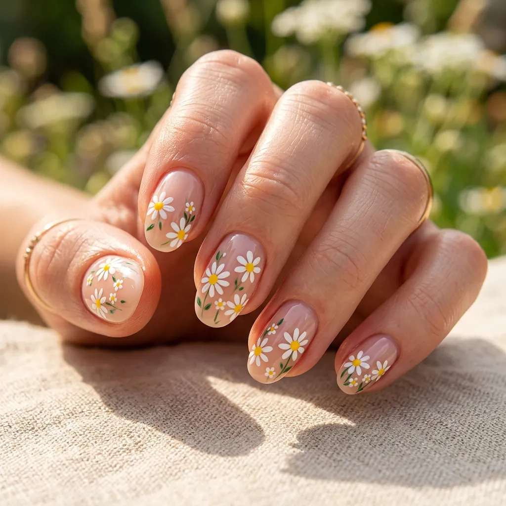 18 Flower Summer Nail Ideas That’ll Make Your Hands the Main Character This Season 2 Daisy Dreams on Nude Base
