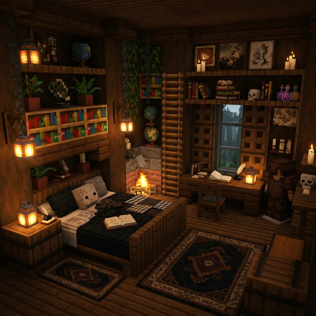 17 Minecraft Bedroom Ideas That Are Seriously Cooler Than Your Last Build 10 Dark Academia Minecraft Bedroom