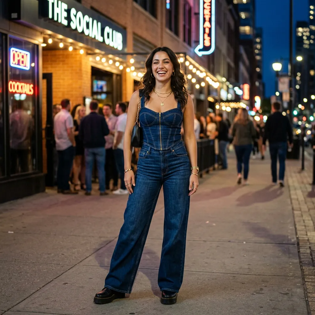 17 Girls Night Out Outfit Ideas That’ll Have Your Group Chat Asking “Where’d You Get That?!” 5 Denim Corset Wide Leg Jeans
