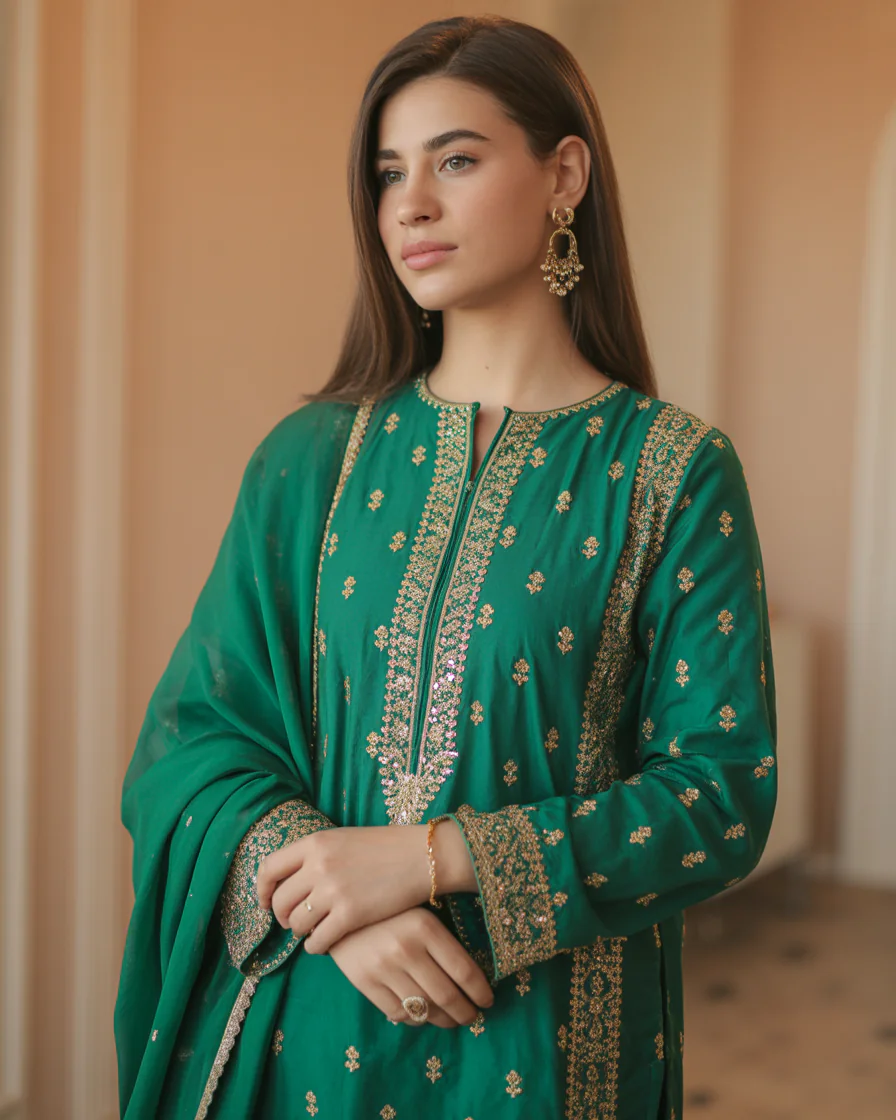 16 Eid Outfit Ideas That’ll Have Everyone Asking “Okay… Where Did You Get That?” 14 Emerald Green Pakistani Suit