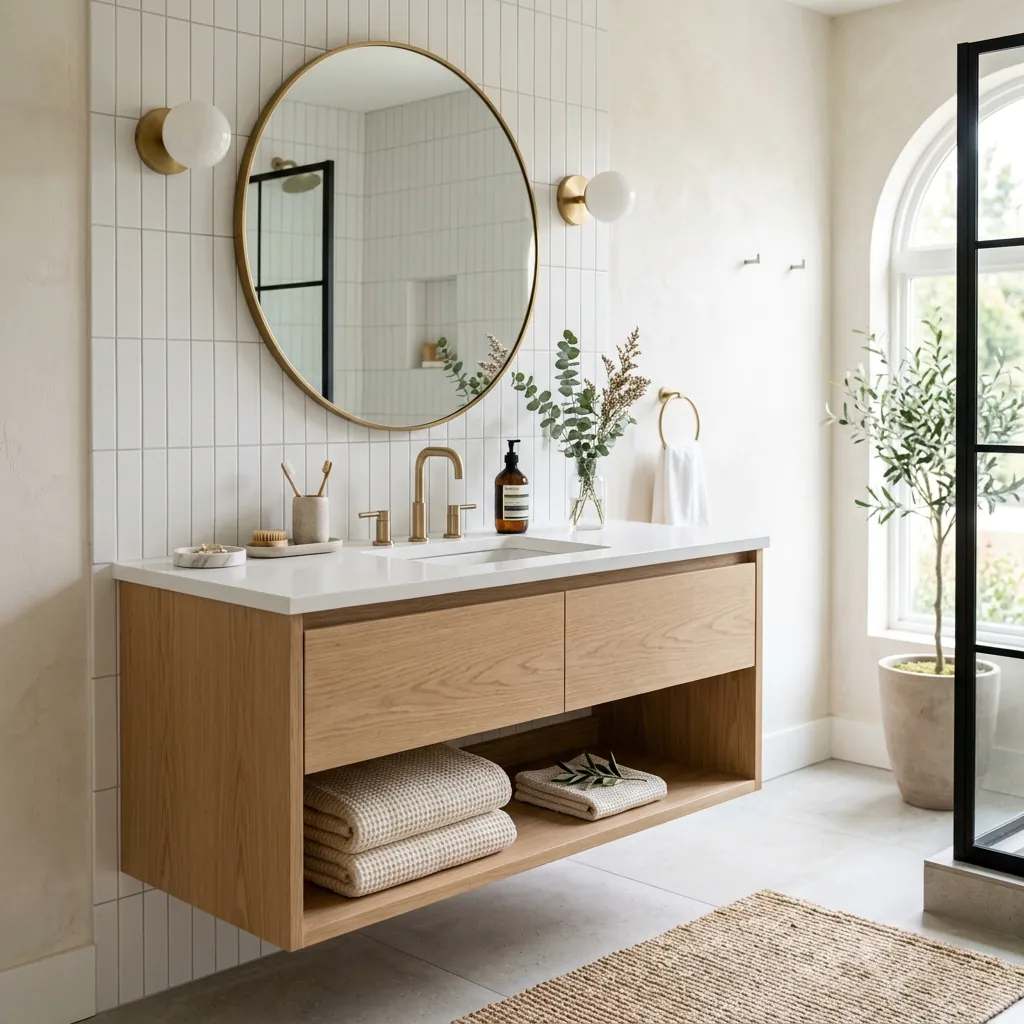 16 Modern Bathroom Ideas That Look Straight Out of a Luxury Spa (Without the Luxury Price Tag) 2 Floating Vanities for That Clean Girl Aesthetic