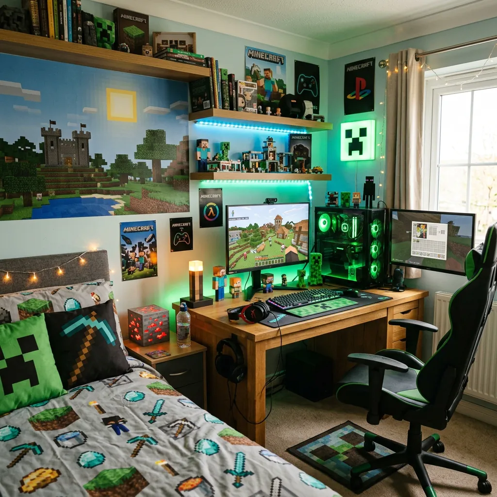 17 Minecraft Bedroom Ideas That Are Seriously Cooler Than Your Last Build 8 Gamer Bedroom Setup