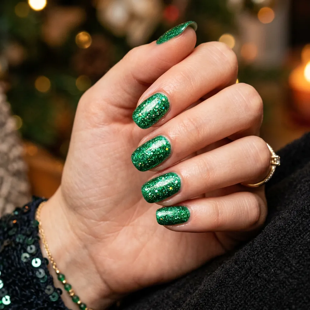 16 Green Summer Nails That Will Make You Cancel Your Nude Phase Immediately 15 Glitter Green Party Nails