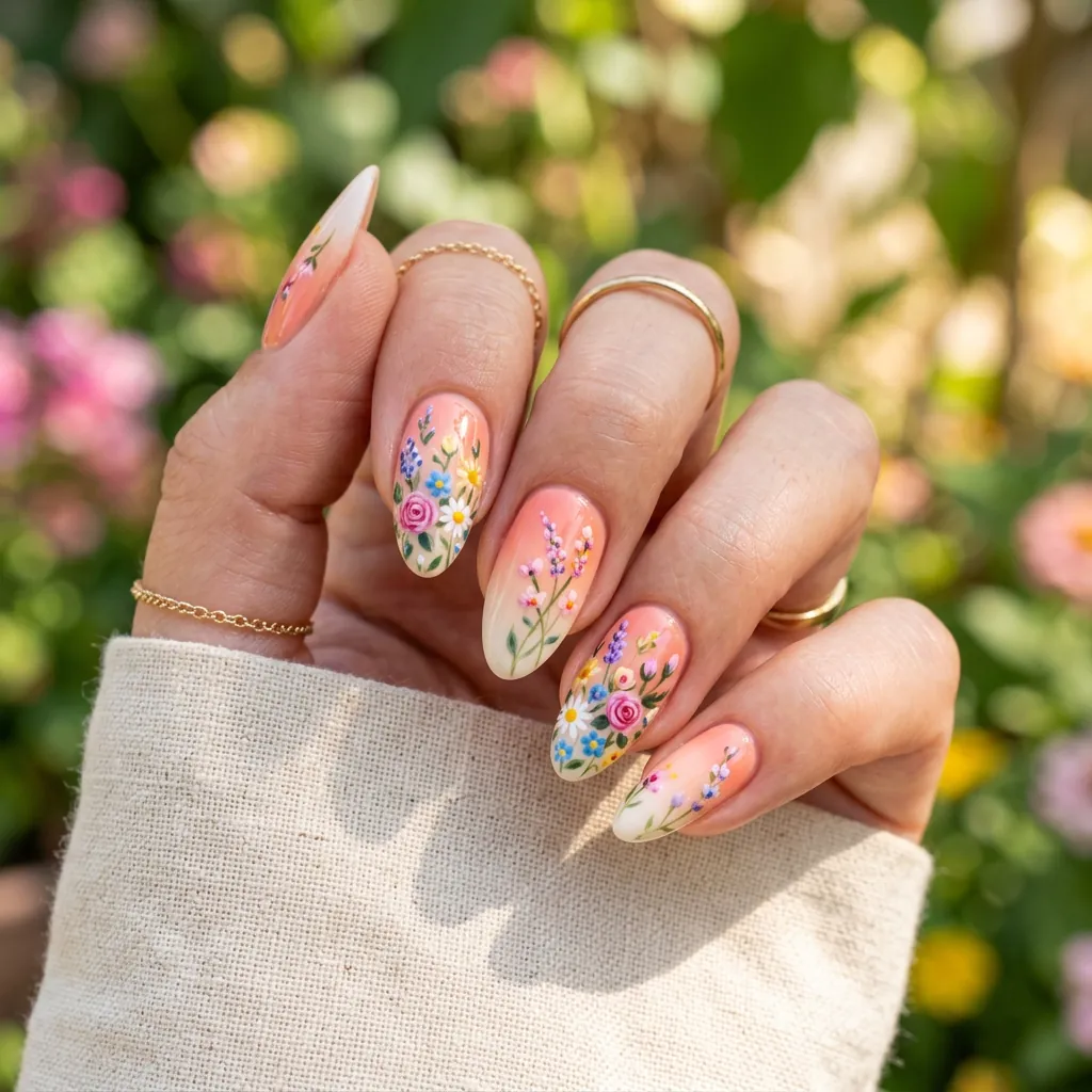18 Flower Summer Nail Ideas That’ll Make Your Hands the Main Character This Season 18 Gradient Floral Nails