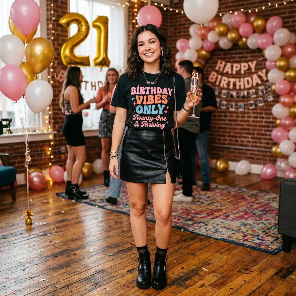 17 Birthday Outfit Ideas for Women That’ll Make You Feel Like That Girl All Day 12 Graphic Tee Leather Mini Skirt 2