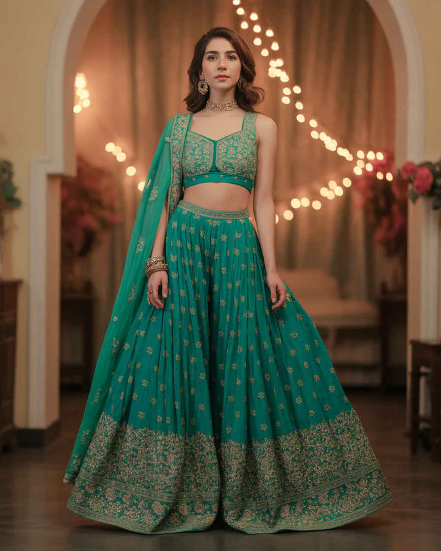 16 Eid Outfit Ideas That’ll Have Everyone Asking “Okay… Where Did You Get That?” 16 Heavy Gharara With Modern Crop Top