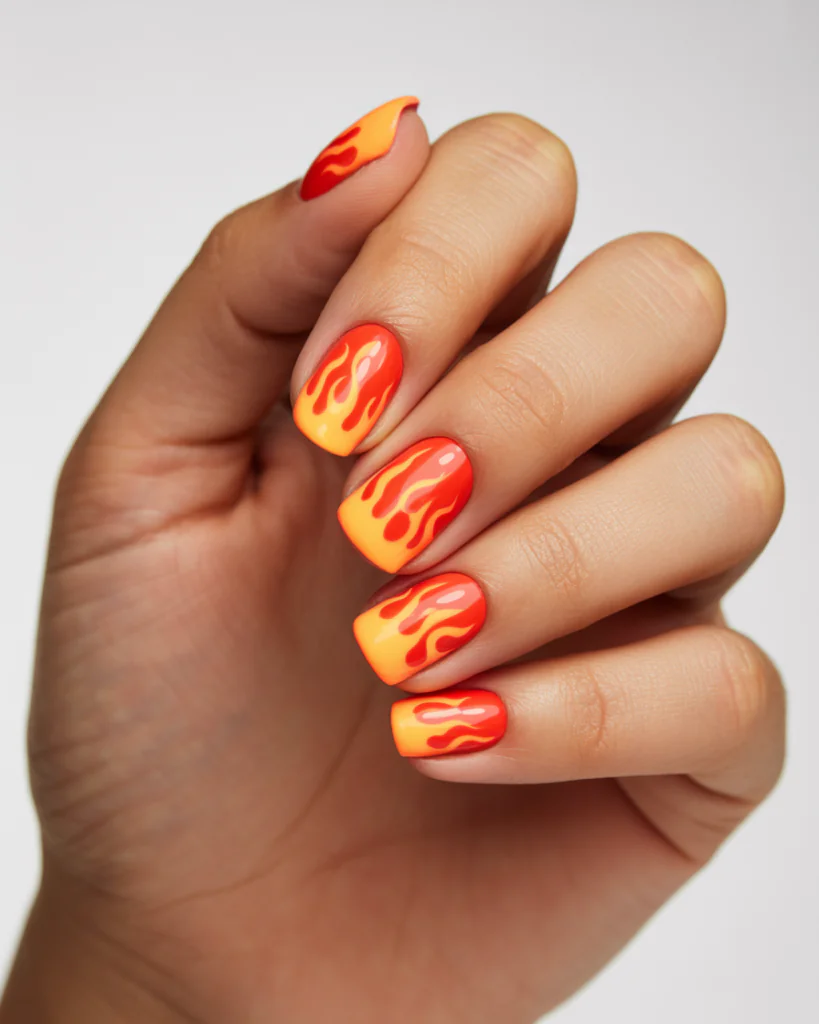 15 Summer Nails Bright Colors That Are Basically Sunshine for Your Hands 9 Hot Orange Flame