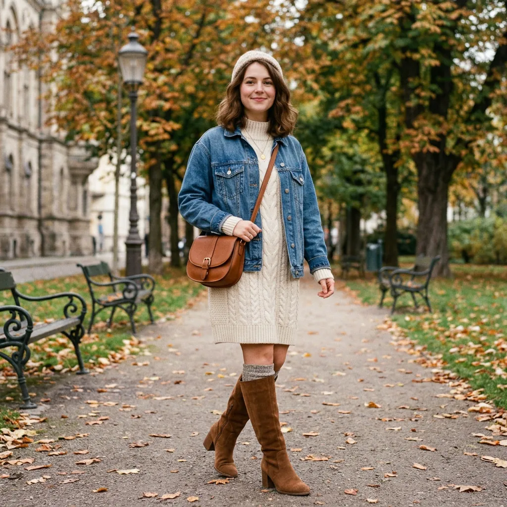 15 Cute Outfit Ideas That Make You Look Effortlessly Stylish (Without Trying Too Hard) 9 Knit Dress Knee High Boots