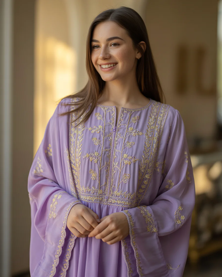 16 Eid Outfit Ideas That’ll Have Everyone Asking “Okay… Where Did You Get That?” 17 Lavender Embroidered Dress