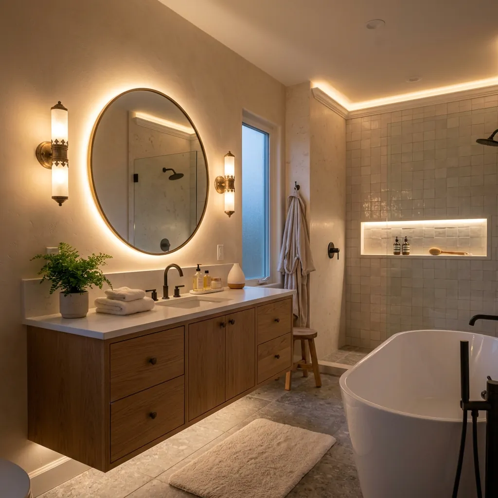 16 Spa Bathroom Ideas That’ll Make Your Home Feel Like a 5-Star Retreat 4 Layer Soft Lighting Instead of One Harsh Ceiling Light
