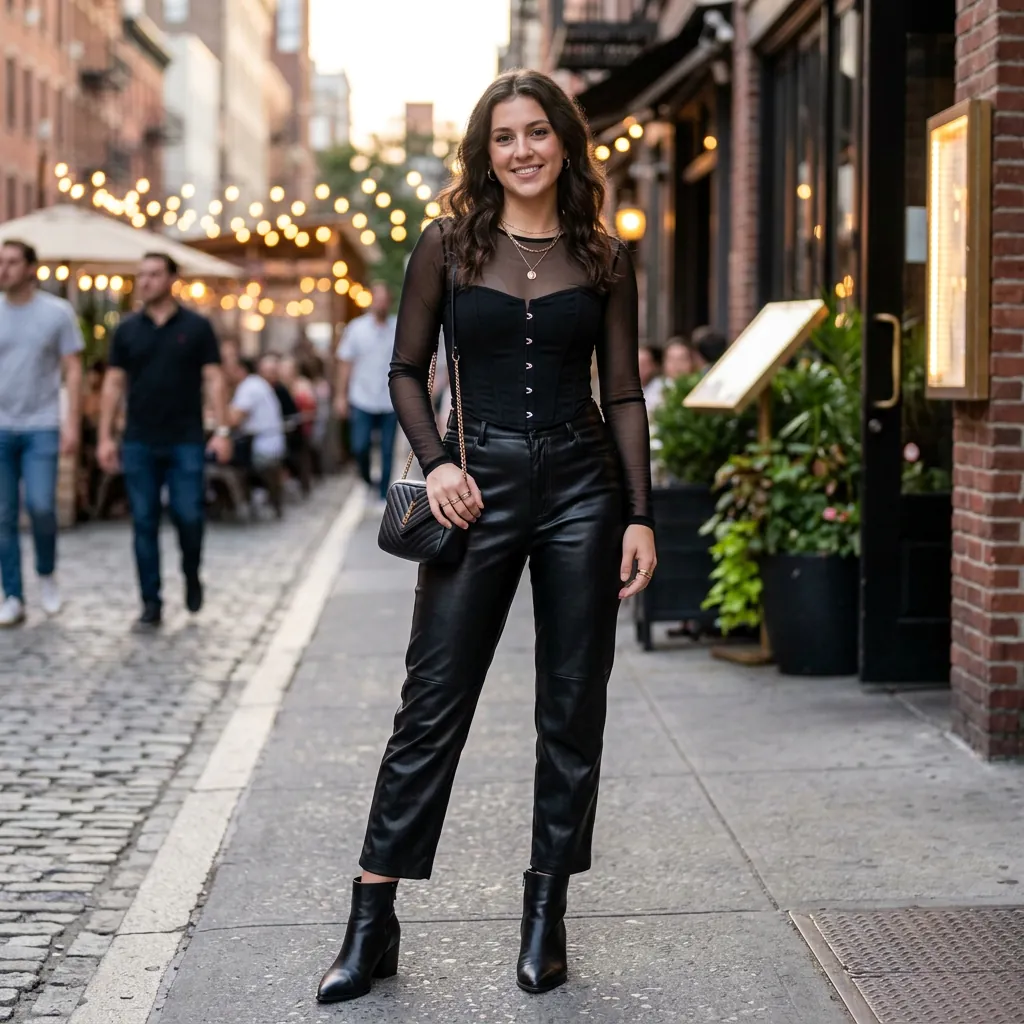 17 Girls Night Out Outfit Ideas That’ll Have Your Group Chat Asking “Where’d You Get That?!” 3 Leather Pants Corset Top