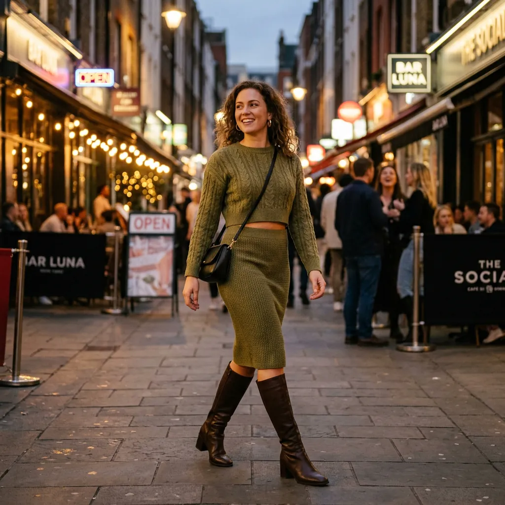 17 Girls Night Out Outfit Ideas That’ll Have Your Group Chat Asking “Where’d You Get That?!” 8 Matching Knit Set Knee High Boots