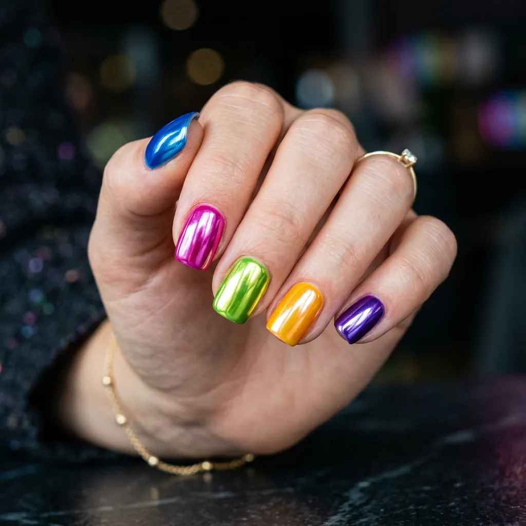 17 Chrome Summer Nails That Will Make Your Hands the Main Character This Season 11 Neon Chrome Pop