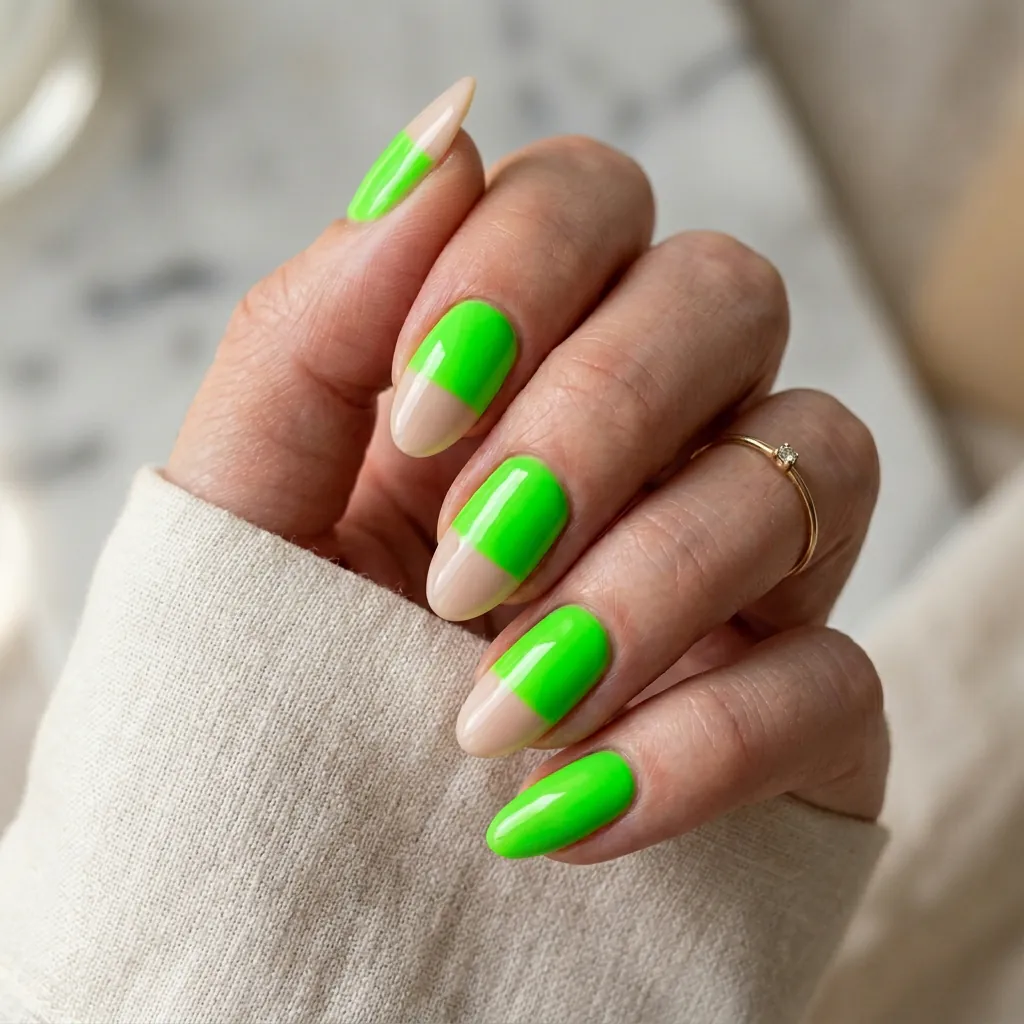 16 Green Summer Nails That Will Make You Cancel Your Nude Phase Immediately 14 Neon Green + Nude Combo