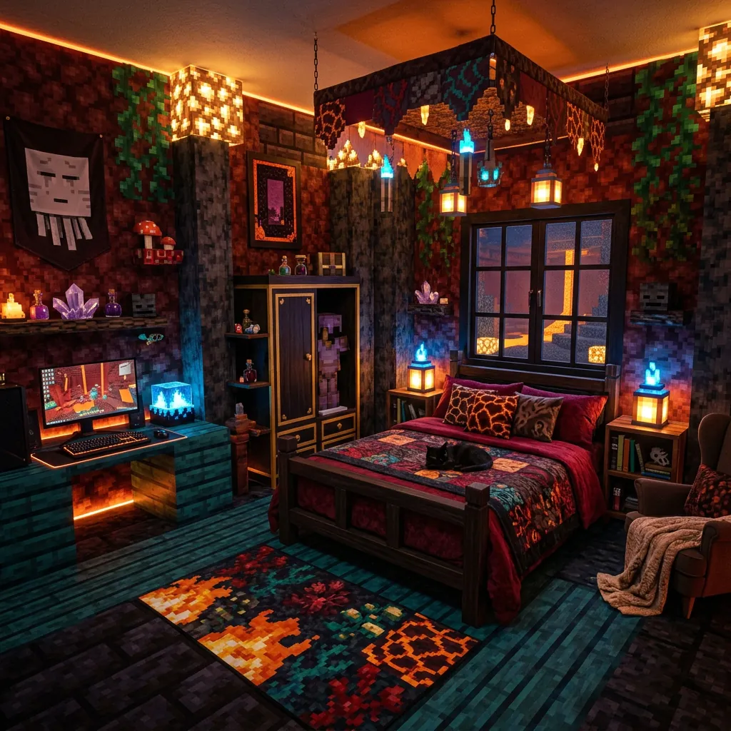 17 Minecraft Bedroom Ideas That Are Seriously Cooler Than Your Last Build 12 Nether Themed Bedroom