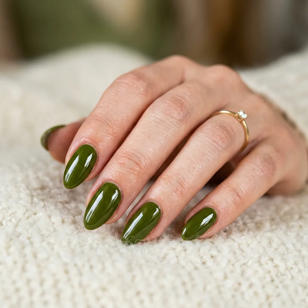 16 Green Summer Nails That Will Make You Cancel Your Nude Phase Immediately 9 Olive Green Glossy Nails
