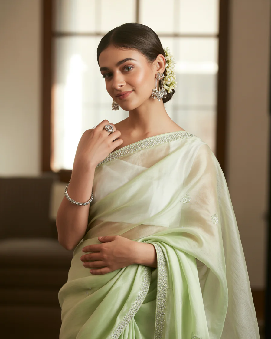 16 Eid Outfit Ideas That’ll Have Everyone Asking “Okay… Where Did You Get That?” 4 Pastel Organza Saree